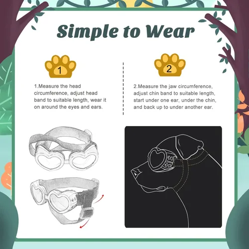 Vista 8 de Lewondr Gafas de sol para perros pequeños, protección UV, gafas de protección para los ojos con correa ajustable, gafas de sol en forma de corazón