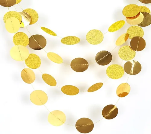 Vista 2 de JEYE Guirnalda de círculos dorados con purpurina para fiesta, lunares de papel, banderines, decoración de fondo para cumpleaños, boda, aniversario