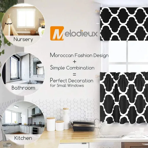 Vista 2 de Melodieux - Cortinas de bolsillo de moda marroquí para cocina, cafetería o baño, pequeñas ventanas