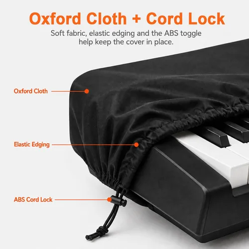 Vista 3 de Funda para teclado de piano de 88 teclas, cobertura completa con cordón elástico y bloqueo ABS, ajuste universal para pianos digitales de 88 teclas