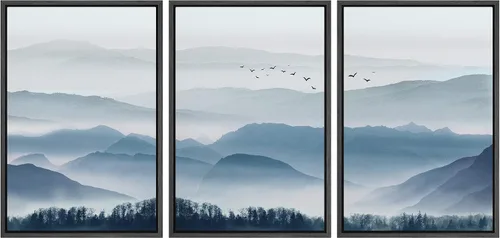 Vista 12 de NWT Lienzo enmarcado para pared, juego de arte en acuarela pastel, bosque de montaña oscura, naturaleza silvestre, ilustraciones de arte moderno