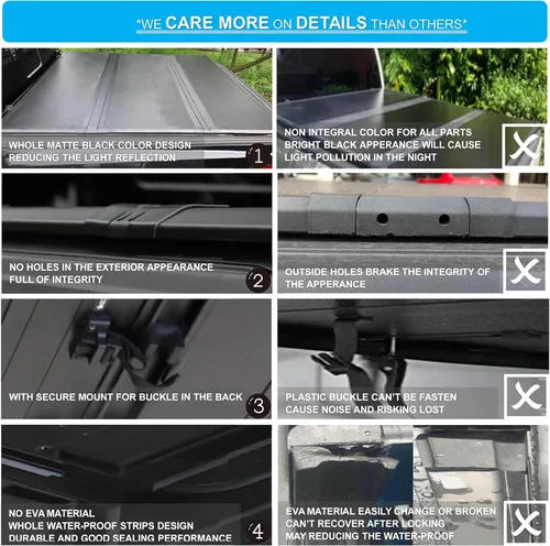 Vista 6 de Mamoru Cubierta rígida Tri Fold de 5'7" Tonneau para Nissan Titan 2004-2015 FRP Cubierta de caja de camión Ajuste para el sistema de riel
