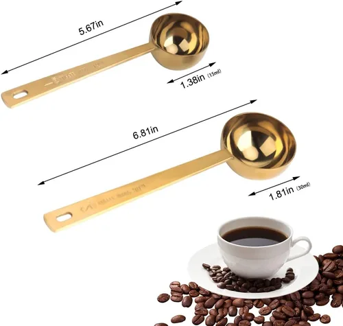 Vista 6 de Cuchara de Café, Juego de Cucharas de Café de Acero Inoxidable Dorado, 1 cucharada (15ml) y 1 cucharada (30ml) de Cuchara, Cuchara Medidora de Oro