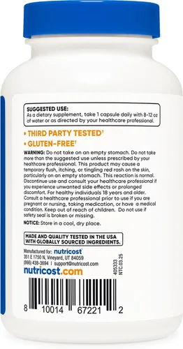 Vista 4 de Nutricost Niacina (vitamina B3) 100 mg, 240 cápsulas - con enrojecimiento, sin OMG, sin gluten