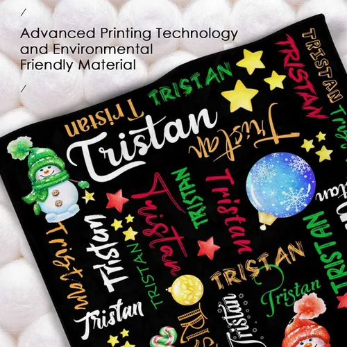 Vista 5 de InterestPrint Manta de bebé personalizada con nombre, lindo muñeco de nieve negro, manta personalizada con nombre para niños, niñas, niños, manta