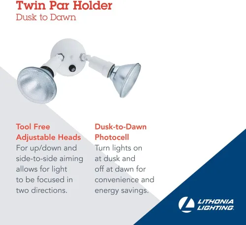 Vista 2 de Lithonia Lighting OFTH 300PR 120 P WH-M12 - Soporte ajustable doble PAR con atardecer a amanecer, 120 voltios, 300 vatios, color blanco