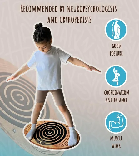 Vista 3 de Tabla de equilibrio de madera con laberinto laberinto de 23 x 14 pulgadas – Entrenador de fuerza y coordinación para terapia física, fitness