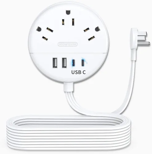 Vista 11 de NTONPOWER - Cable de extensión plano de 25 pies, regleta de alimentación de enchufe plano con 3 tomas, 4 puertos USB (2 USB C), cable de extensión