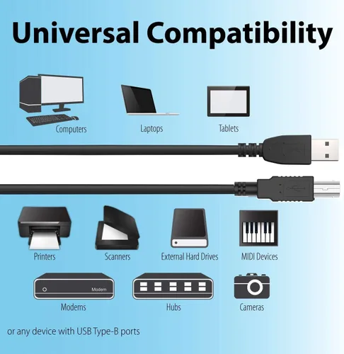 Vista 2 de Cable USB de 6 pies de repuesto para impresora térmica QL-700 QL-710W