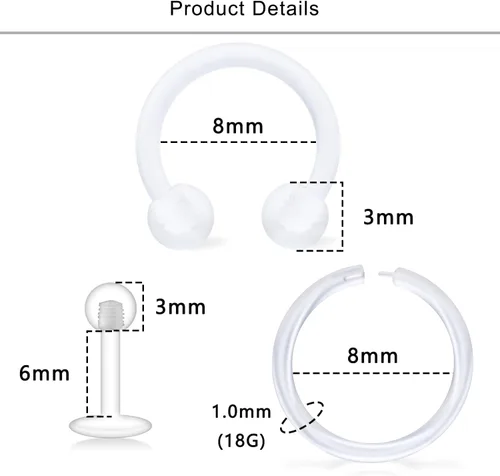 Vista 2 de Lcolyoli Anillos de nariz transparentes de 18 G, retenedores de piercing transparentes para el trabajo, deportes, Bioflex, Medusa, labio, piercing