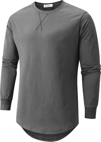 Vista 17 de KLIEGOU Camiseta larga 100% algodón para hombre, preencogida, suave 66 Gris Azul