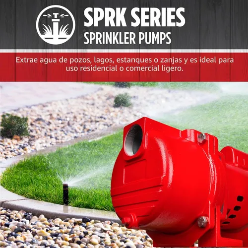 Vista 4 de Red Lion RL-SPRK-200-BR, 230 voltios, 2 HP, 77 GPH, bomba de aspersión/riego con impulsor de latón, roja, 97102002