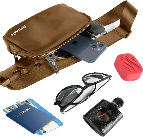 Vista 62 de Cangurera cruzada para mujer, mini bolsa para cinturón de 1 litro con correa ajustable de 32 a 51 pulgadas, bolsa de cintura pequeña para viajes