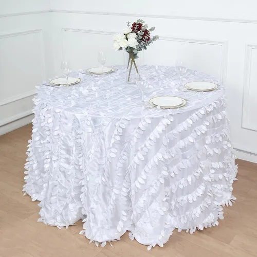 Vista 24 de TABLECLOTHSFACTORY - Mantel cuadrado de tela de tafetán de pétalos de hojas 3D de 54 pulgadas, color negro