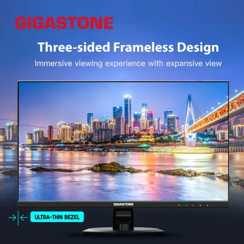 Vista 6 de Gigastone Monitor de luz trasera LED IPS de 24 pulgadas 100Hz FHD 1920 x 1080, 178° WideView, sin marco, monitor dual, MPRT 1ms, altavoces