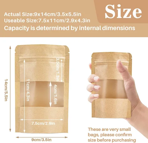 Vista 3 de MAQIHAN 50 bolsas de pie – 3.5 x 5.5 pulgadas, bolsas de papel kraft resellables Ziplock para ventana, envasado de alimentos casero, bagel, pan