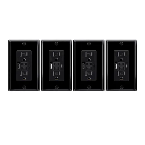 Vista 83 de Greencycle Toma GFCI de 15 amperios con puertos USB C y USB A, 1 unidad de toma eléctrica GFCI de prueba automática con USB, con indicador LED