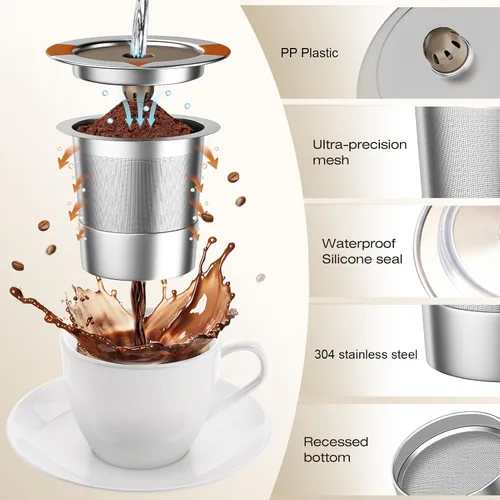 Vista 6 de Cápsulas de café reutilizables K Cups para cafetera Keurig 1.0 y 2.0, filtro de café de acero inoxidable (paquete de 4)