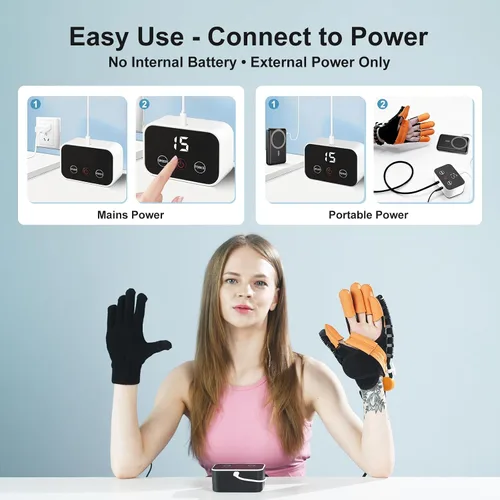 Vista 7 de Guantes robot de rehabilitación, ejercitador de dedos para recuperación de accidentes cerebrovasculares, equipo de mano para rehabilitación