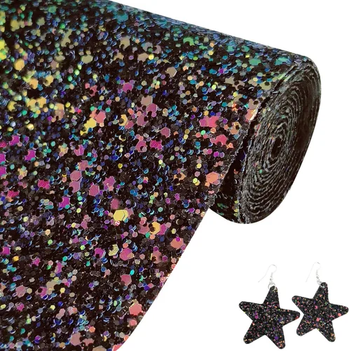 Vista 20 de Rollo de tela negra brillante con purpurina gruesa plateada, 12 x 52 pulgadas, color mixto brillante, invierno, Halloween, piel sintética