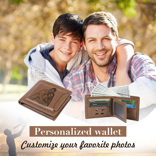 Vista 7 de Lovejewelry Carteras personalizadas con fotos para hombres, cartera de piel grabada para padre, novio, estilo 4, Personalizable