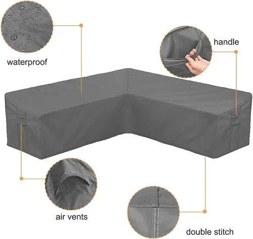 Vista 3 de Funda para sofá de patio, funda para muebles seccionales en forma de L, resistente al agua, protector de sofá de jardín con correa de hebilla y asa