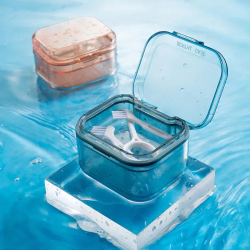 Vista 4 de Caja de 1 pieza para prótesis dental, caja de baño de 3 capas, caja rectangular para dentaduras postizas, caja de almacenamiento de dientes falsos