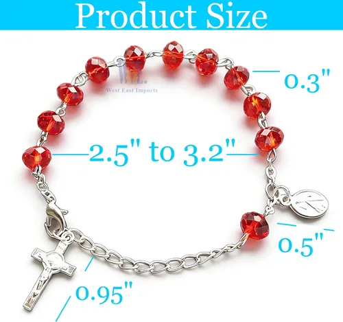 Vista 5 de WE Confirmación Rosario Pulsera Favor (12PCS) Recuerdos de confirmacion brasalete Pulsera roja para invitados, Acrílico, No es una piedra preciosa