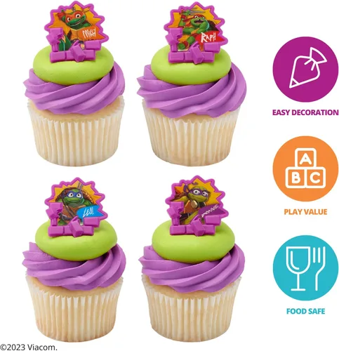 Vista 3 de DecoPac Anillos de poder de tortugas ninja mutantes adolescentes, decoraciones de cupcakes para fiestas de cumpleaños, pasteles y celebraciones