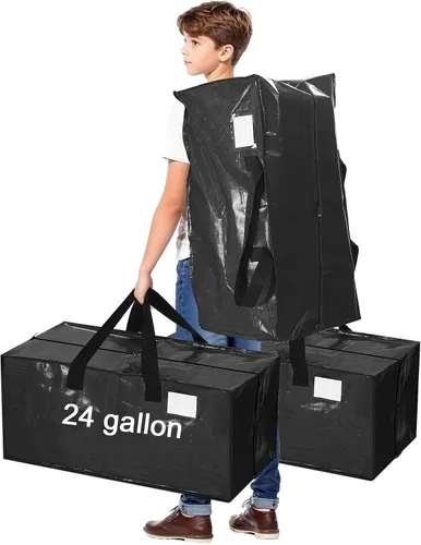Vista 2 de 4 Piezas Bolsas de Mudanza Grandes con Cremallera y Asas Bolsas de Lona Tipo Duffle Plegables de Almacenamiento Extra Resistentes Extra Grandes