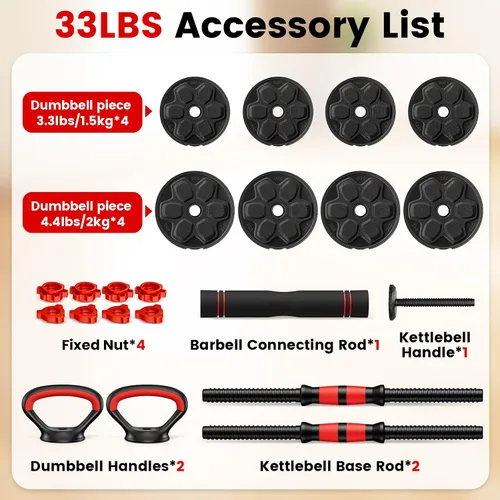 Vista 3 de Adjustable Dumbbell Set, 20/33/45/70/90lbs Free Weight Set with Connector, 4 in1 Dumbbells Set Used as Barbell, Kettlebells, Push up Stand