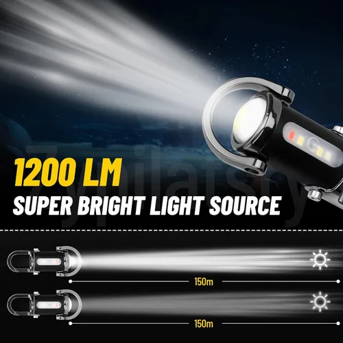 Vista 5 de linterna mini LED súper brillante de 1200 lúmenes recargable por USB, pequeña linterna llavero impermeable de rescate, para camping - Negro