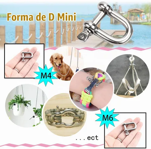 Vista 5 de Grillete en forma de D de acero inoxidable 304 5/32", 1/4", 5/16", 3/8", 9/16", para cadenas, cable de alambre, elevación, camping al aire libre