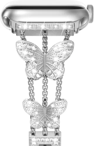 Vista 12 de NewWays for Apple Watch Band Series 11 10 46mm 42mm Series 9/8/7 41mm 45mm Series 6/5/4 40mm 44mm Series 3 42mm 38mm Women, Sparkling Bling Diamonds