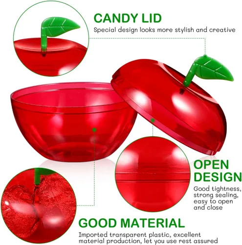 Vista 3 de FOMIYES Caja de dulces con forma de manzanas navideñas, 12 unidades, de plástico, con relleno de manzanas, recipientes decorativos para dulces