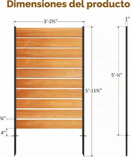 Vista 2 de Modern Shade - Pantalla de valla de privacidad de madera de 5' x 3' (1 panel) de madera natural, panel de valla de privacidad al aire libre