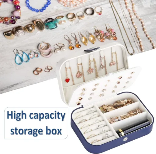 Vista 4 de HAPPINNO Caja organizadora de joyas, cajas de joyería para mujeres, pequeño estuche de joyería de viaje, mini soporte de exhibición de joyería