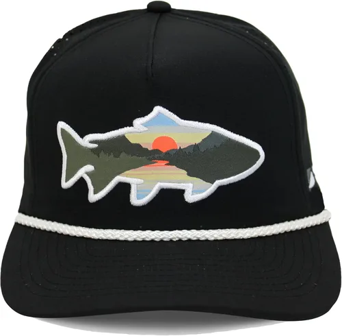 Vista 30 de Paramount Outdoors Sombrero de pesca de trucha al atardecer, diseño de silueta de pez de montaña, sombrero para exteriores con cómodo Snapback