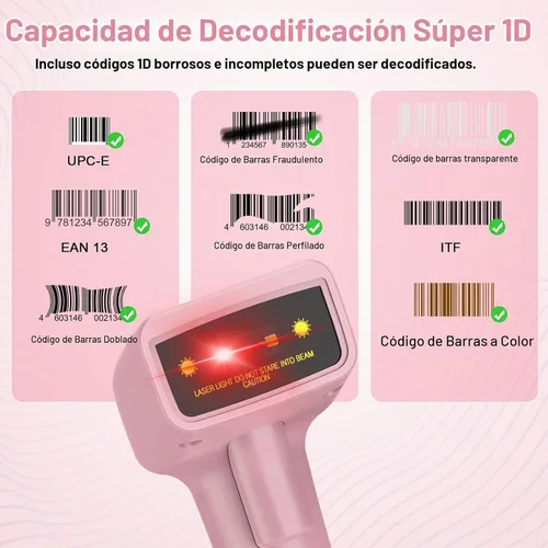 Vista 2 de symcode - Escáner de código de barras inalámbrico USB, lector de código de barras láser 1D de mano (inalámbrico de 2.4 GHz y cable USB2.0) Escáner