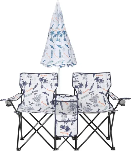 Vista 12 de Silla plegable, silla de camping portátil de 2 asientos con sombrilla extraíble, sillas plegables para exteriores, sillas portátiles de pesca