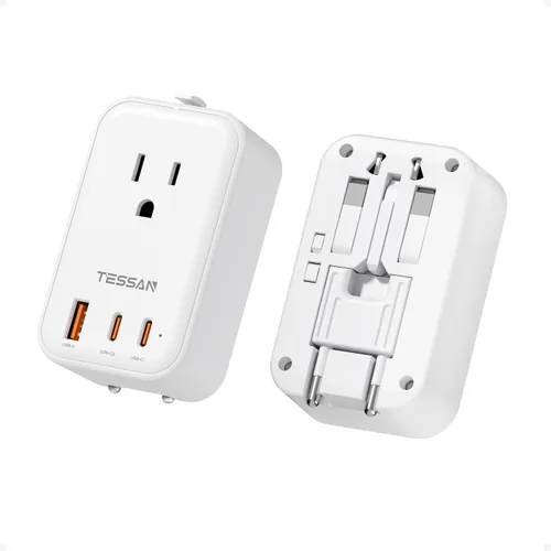 Vista 12 de TESSAN Adaptador de viaje PD 20W, adaptador de corriente universal con 3