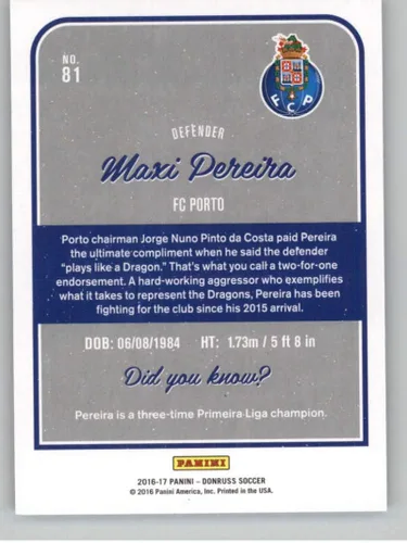 Vista 2 de 2016-17 Donruss Swirlorama #81 Maxi Pereira FC Porto Oficial Panini Soccer Futbol - Tarjeta de intercambio