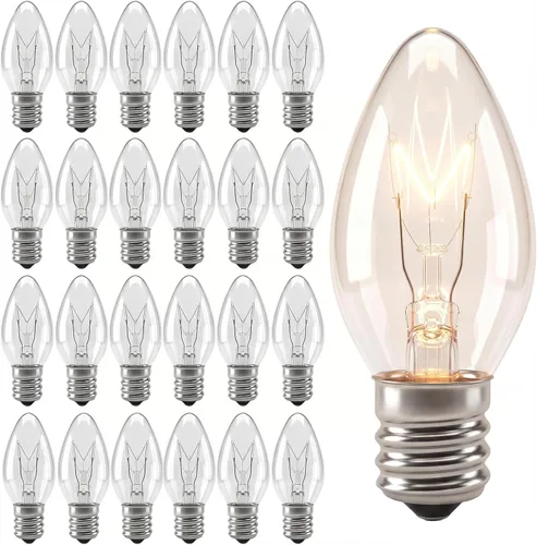 Vista 15 de Paquete de 25 bombillas de repuesto de luces de Navidad C7, bombillas incandescentes de vidrio multicolor transparente, base de candelabro C7/E12