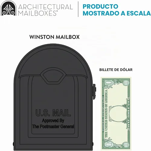 Vista 6 de Architectural Mailboxes - Buzón de correo de montaje en poste 8830B-10 Winston, color negro, tamaño mediano, con bandera de níquel