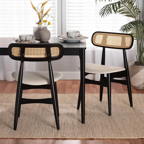Vista 2 de Baxton Studio Tarana - Juego de 2 sillas de comedor, color crema/negro/marrón claro