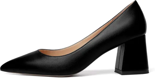 Vista 2 de AMBELIGHT Zapatos de tacón medio para mujer con puntera puntiaguda, color mate, de 2.5 pulgadas