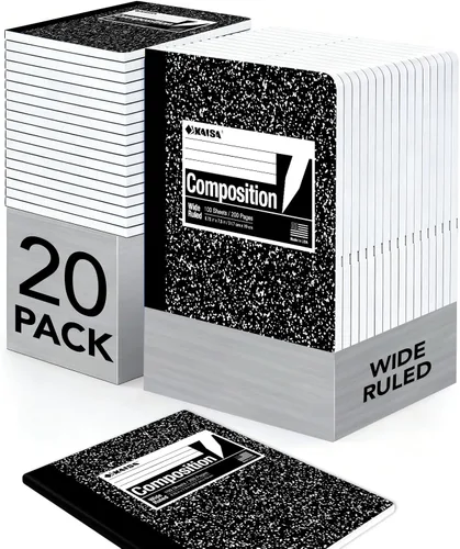 Vista 8 de KAISA Cuadernos de composición de 100 hojas, libro de compensación con rayas anchas de 9.75 x 7.5 pulgadas, libros clásicos de composición de 20