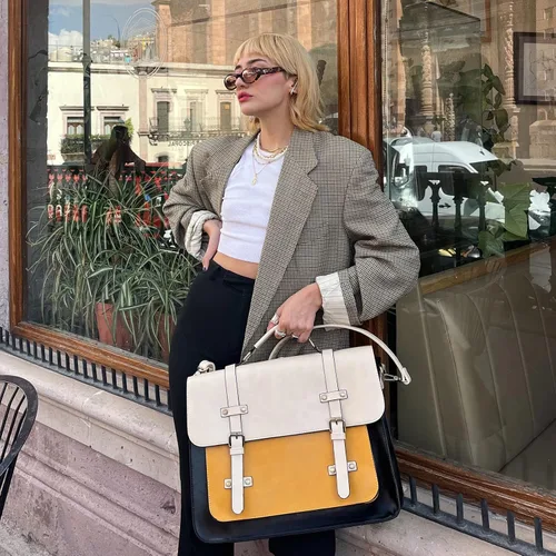 Vista 2 de ECOSUSI Bolsa de mensajero de cuero vegano para mujer, maletín de moda, bolso de mano para computadora