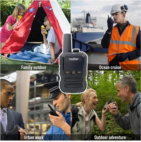 Vista 5 de Radtel RT12 Walkie Talkies para adultos recargable, paquete de 2 unidades, radio bidireccional FRS de mano de largo alcance de 16 canales, manos