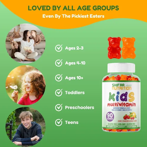Vista 8 de SHIFAA NUTRITION Gomitas Multivitamínicas Halal para Niños, Suministro de 45-90 Días, con Todas las Vitaminas Esenciales para Niños. Vitaminas